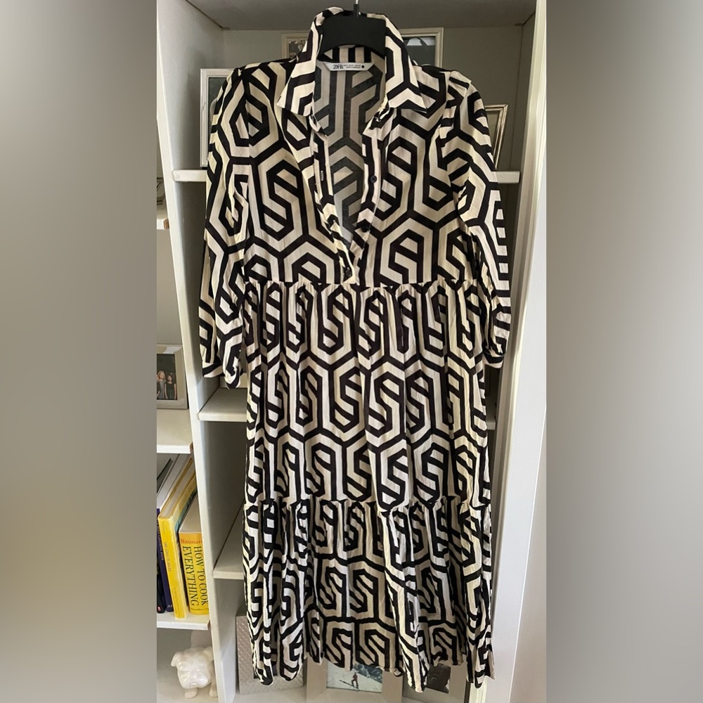Zara dress, Small, black and tan, midi